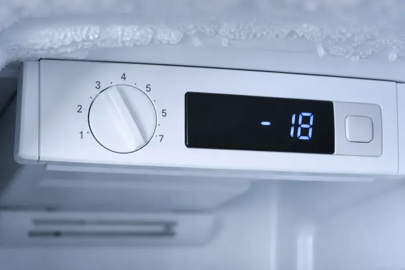 Close-up of a residential freezer temperature control dial and thermostat in Leesburg VA